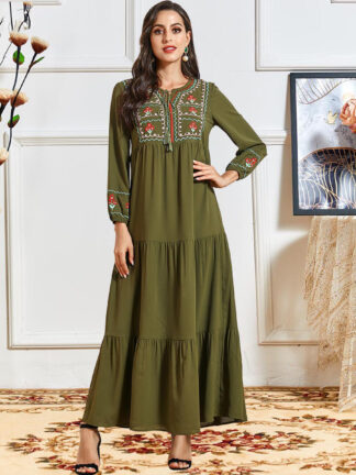 Купить Embroidery Eid Mubarak Muslim Dress Women Dubai Turkey Moroccan Kaftan Islam Abaya Party Vestido Clothing Musulman Femme Ramadan