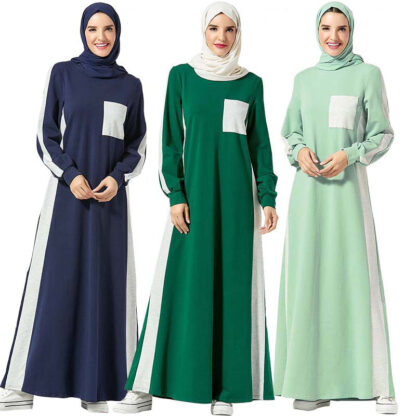 Купить Islamic Clothing Trasuit Long Dress Women Muslim Middle East Splice Jogging Maxi Dress Sports Walk Wear Turkey Kaftan Vestidos