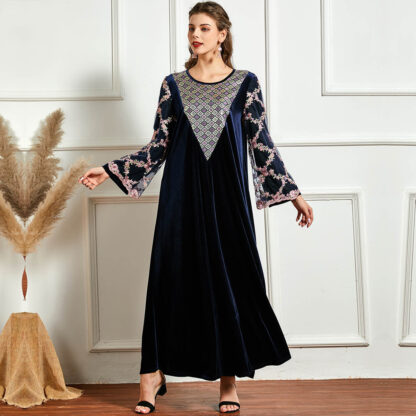 Купить Winter Muslim Veet Dress Women Kaftan Kimono Jubah Long Robe Turkey Abaya Arabic Hijab Dresses Elegant Islamic Clothing Ropa