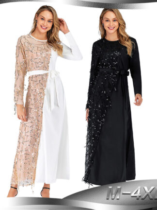 Купить Ramadan Arab Islamic Clothing Women Iftar Muslim Dress Sequins Sash Abaya Party Dresses Turkey Kimono Kaftan Long Robe Plus Size