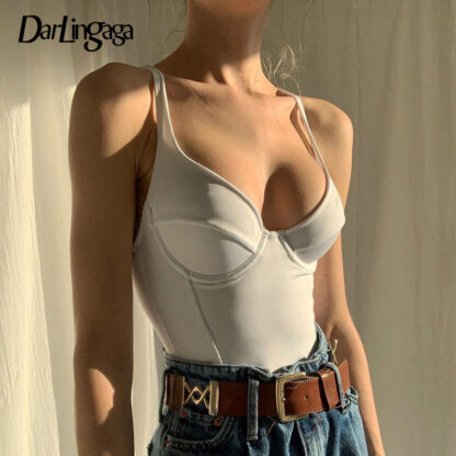 Купить Fashion Strap V Neck White Summer Bodysuit Tops Bodycon Corset Sexy Body Ladies Solid Fitness Party Bodysuits Rompers