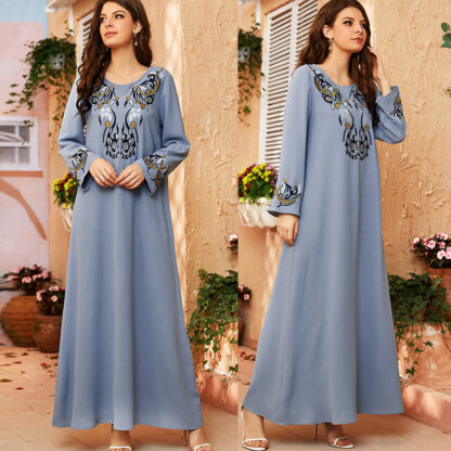 Купить Elegant Muslim Kaftan Abaya Dress Embroidery Abaya Long Robe Tunic Ramadan Islamic Women Turkey Eid Moroccan Caftan Dubai Arab