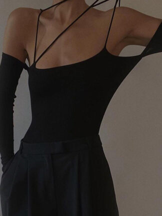 Купить Elegant Black Sexy Backless Bandage Bodysuit for Women Basic Tops Slim Rompers Straps Bodysuits Club Party Clothes