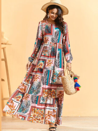 Купить Elegant Print Muslim Dress Women Summer Boho Pleated Vestidos Moroccan Kaftan Islamic Clothing Eid Turkey Dubai Musulman abaya