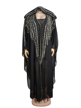 Купить African Clothes Islamic Muslim Dress Women Chiffon Diamond Hooded Abaya Ramadan Hijab Pakistani Dresses Moroccan Kaftan Burqa
