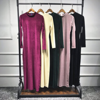 Купить Turkey Muslim Veet Abaya Dress Women Long Sleeve Bodycon Slim Solid Elegant Vestidos Islamic Clothing India Musulman Abayas