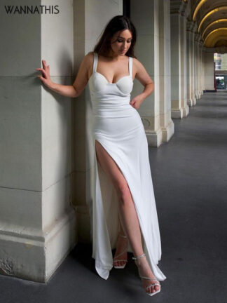 Купить Clubwear Midi Dress Women High Split Folds White High Split Elegant Bodycon Sexy Party Chic Christmas Tank Dress 2022