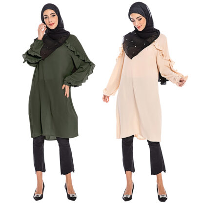 Купить Muslim Shirts Women Vestidos Abaya Turkey Islamic Arabic Hijab Long Tops Caftan Dubai Moroccan Kaftan Elbise Robe Musulmane