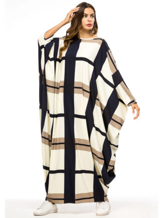 Купить Turkey Arab Muslim Women Abaya Batwing Sleeve Loose Maxi Dress Plaid Islamic Clothing Robe Moroccan Kaftan Eid Musulman Robe