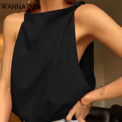 Купить Turtle-Neck Sleeveless Camisole Woman Clothes Loose Solid Twist Cotton Fashion Summer 2022New Tank Tops For Female Top