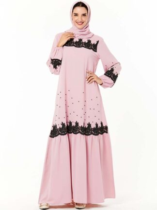 Купить Dubai Arab Abaya Muslim Dress Women Beading Embroidery Cotton Big Swing Hijab Dresses Moroccan Kaftan Kimono Islamic Clothing