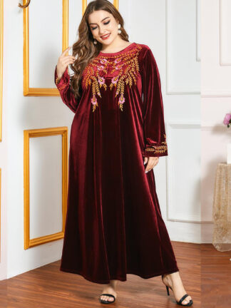Купить Turkey Arab Muslim Veet Dress Women Winter Moroccan Kaftan Abaya Hijab Dresses Musulman Marocain Caftan Arab Islamic Clothing