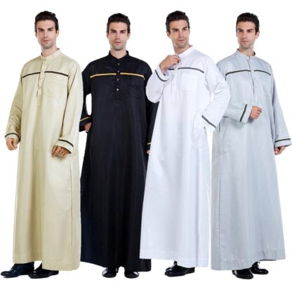 Купить Ramadan Muslim Men Jubba Thobe Long Dress Islamic Clothes Prayer Abaya Robe Saudi Arabia Djellaba Kaftan Dubai Worship Service