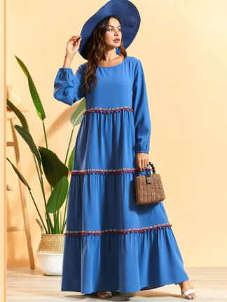 Купить Arabic Muslin Turkey Pleated Boho Long Dress Women Dubai Arab Muslim Dresses Big Swing Robe Kaftan Islamic Party Vestidos