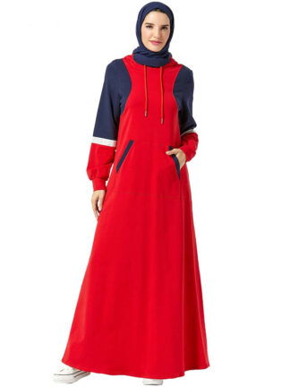 Купить Islamic Hooded Trasuit Long Dress Women Muslim Turkey Splice Jogging Maxi Elbise Sports Walk Wear Side Poets Casual Vestidos