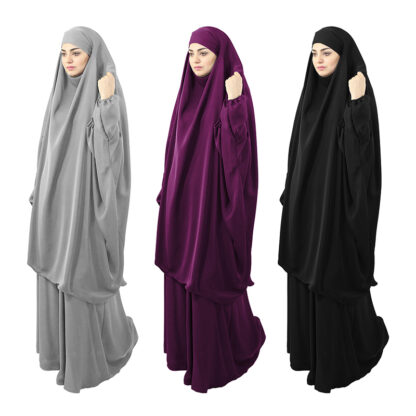 Купить Eid Muslim 2 Piece Set Women Long Khimar Paryer Garment Dubai Abaya Dress Hooded Islamic Clothing Kaftan Jilbab Djellaba Niqab