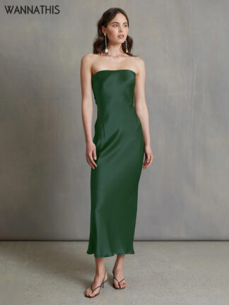 Купить Women Hollow Out Sexy Satin Dress Sleeveless Summer Tube Elegant Fashion Prom Green Dresses Long Luxury 2022 Wedding