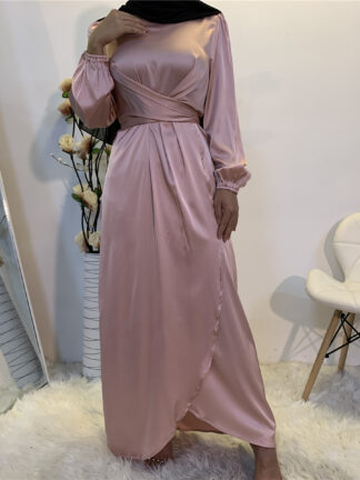 Купить Turkey Muslim Fake Two Piece Dress Women Bandage Islamic Clothing Lace-up Elegant Hijab Abaya Vestidos Eid Moroccan Kaftan Robe
