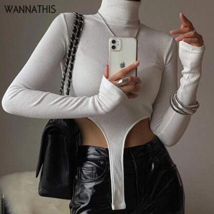 Купить Knitted Turtleneck Long Sleeve T Shirt Women Asymmetrical Skinny Sexy Cropped Tops Fashion Autumn Irregular Tees 2022