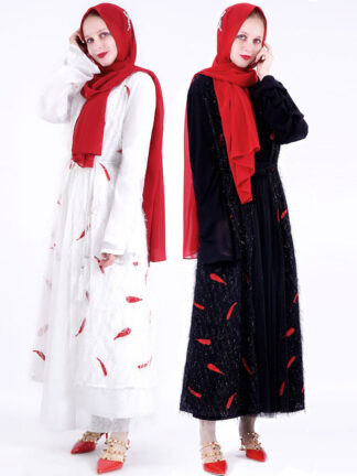 Купить Turkey Muslim Open Abaya Women Feathers Knit Outwear Islamic Arabic Cardigan Jubah Hijab Robe Jilbab Abayas Without Bottom Dress