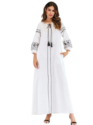 Купить Muslim Abaya Long Dress Women Embroidered Arab Vestidos Islam Kaftan Jilbab Djellaba Ropa Musulman Ensembles Middle East Ramadan
