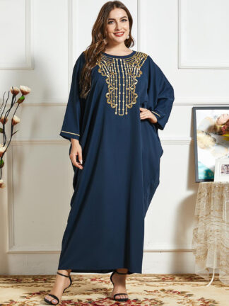 Купить Middle East Muslim Dot Dress Women Bat Sleeve Big Swing Maxi Dresses Turkey Dubai Kimono Arab Abaya Jubah Robe Islamic Clothing