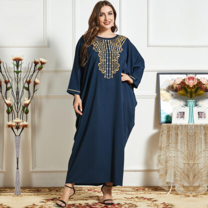 Купить Middle East Muslim Dot Dress Women Bat Sleeve Big Swing Maxi Dresses Turkey Dubai Kimono Arab Abaya Jubah Robe Islamic Clothing