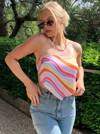 Купить Summer Crop Top Women Camis Backless Sexy Irregular Hem Fashion Vacation Top Women Colorful Print Strap Tank Top