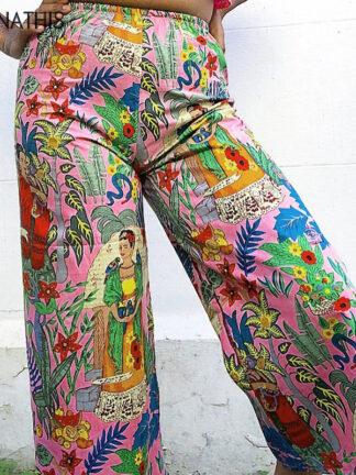 Купить Bohemia Print Loose Pants Trousers Sexy Hight Waist Summer 2022 Fashion Casual Female Pattern Trousers Vintage Design