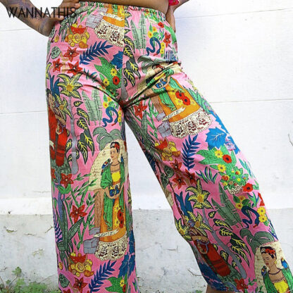 Купить Bohemia Print Loose Pants Trousers Sexy Hight Waist Summer 2022 Fashion Casual Female Pattern Trousers Vintage Design