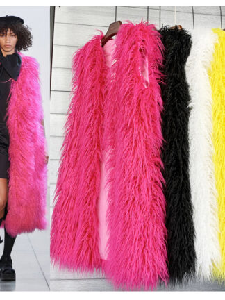 Купить Mongolia Sheep Fur Women Long Vest Colorful Warm Faux Fur Plus Size Plush Coats Female Jaet Autumn Winter Furry Outerwear