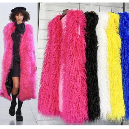 Купить Mongolia Sheep Fur Women Long Vest Colorful Warm Faux Fur Plus Size Plush Coats Female Jaet Autumn Winter Furry Outerwear