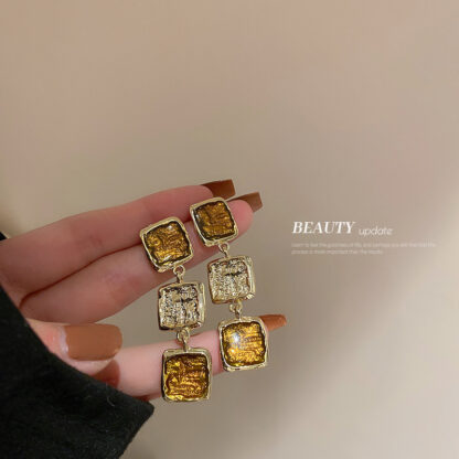 Купить Silver Needle Geometric Irregular Square Earrings Korean Dongdaemun Unique Design Earrings Fashion Vintage eardrop Women