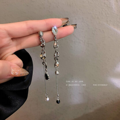 Купить 925 Silver Needle Korean Pearl Diamond Crystal Earrings Niche Temperament Tassel Frosty Style Stud eardrop Fresh