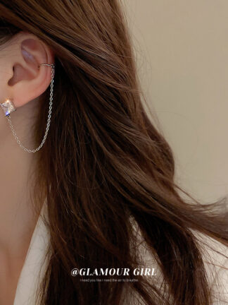 Купить Silver Needle Asymmetric Micro Zircon-Encrusted Stud Earrings Ear Clip Integrated Korean Design Breathable Earrings All-Match Temperament Ea
