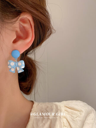 Купить Silver Needle Polka Dot Bow Earrings Korean Design Fashion Ear Studs Spring Fresh All-Matching Earrings for Women