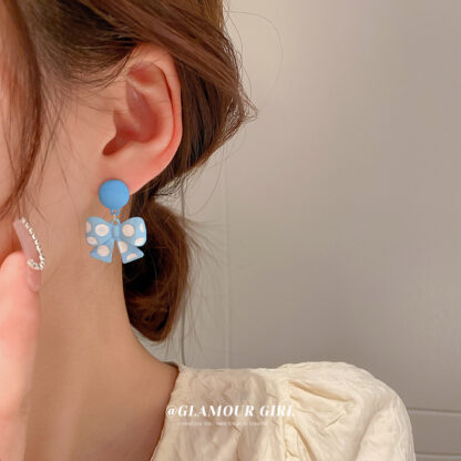 Купить Silver Needle Polka Dot Bow Earrings Korean Design Fashion Ear Studs Spring Fresh All-Matching Earrings for Women