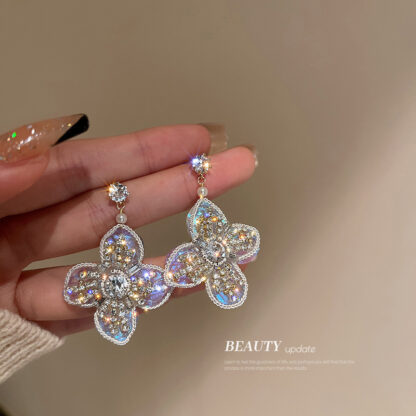 Купить 925 Silver Stud Rhinestone-Encrusted Crystal Flowers Woven Earrings Korean Mori Style Super Fairy Earrings Fashionable and Versatile Earring