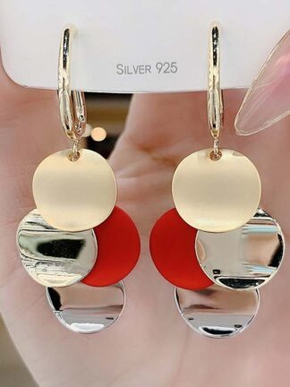 Купить Gold Plated 925 Silver Needle Metal Sequins round Ring Earrings Korean Cold Style Earrings Elegant High-Grade eardrop