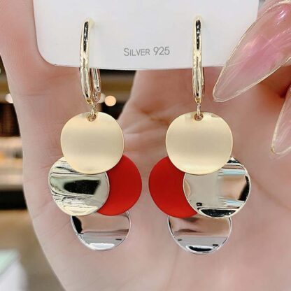 Купить Gold Plated 925 Silver Needle Metal Sequins round Ring Earrings Korean Cold Style Earrings Elegant High-Grade eardrop