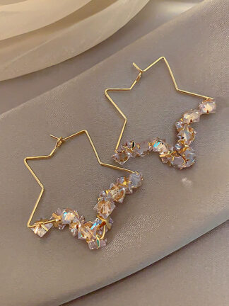 Купить Korean Dongdaemun Fashion Hollowed-out Five-Pointed Star Crystal Earrings Mori Eardrops Ear Ring French Frosty Style Earrings Women