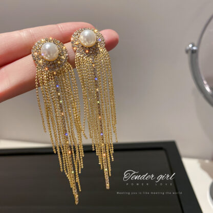 Купить 925 Silver Needle South Korea Dongdaemun Several Pearl Long Tassel With Tassel Internet Celebrity Personalized Temperament Earrings Wo