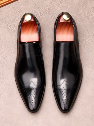 Купить Casual Italian Dress Shoes Men Genuine Leather Pointed Toe Slip On Formal Wedding Business Shoe Black Oxford Shoes Lofers