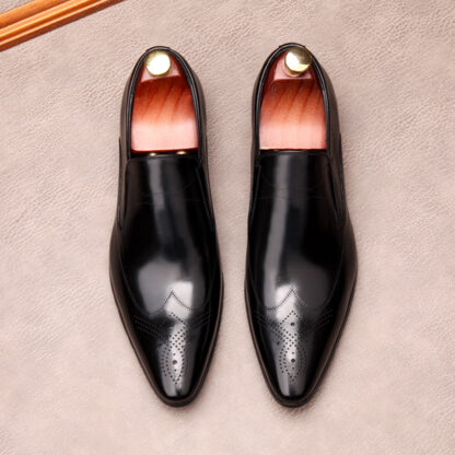 Купить Casual Italian Dress Shoes Men Genuine Leather Pointed Toe Slip On Formal Wedding Business Shoe Black Oxford Shoes Lofers