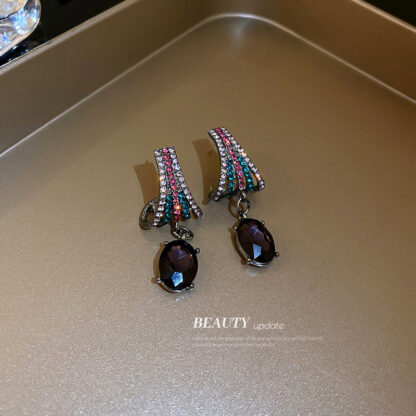 Купить 925 Silver Needle Geometric Color Rhinestone Earrings Fashion Retro Ethnic Style Earrings Personality Creative and Elegant eardrop for Wome