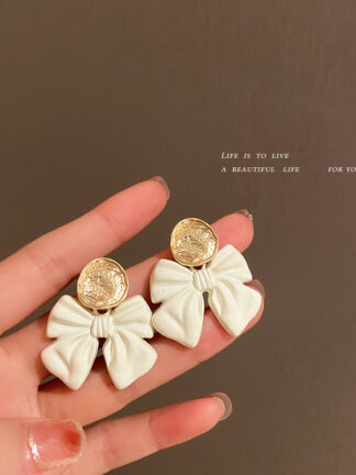 Купить 925 Silver Stud Bow Korean Sweet Girl Earrings Summer Simplicity Fresh All-Matching Personalized eardrop