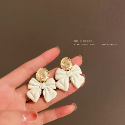 Купить 925 Silver Stud Bow Korean Sweet Girl Earrings Summer Simplicity Fresh All-Matching Personalized eardrop