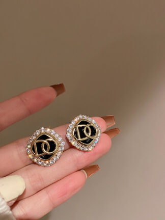 Купить Real Gold Plated 925 Silver Stud Rhinestone-Encrusted Zircon Alphabet Letter Earrings Womens Special Interest Light Luxury High-Grade Ear St