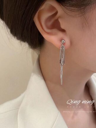 Купить 925 Silver Needle Korean Fashion Normcore Style Personalized Pin Tassel Earrings Long Earrings Dignified Sense of Design eardrop