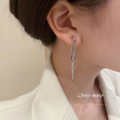 Купить 925 Silver Needle Korean Fashion Normcore Style Personalized Pin Tassel Earrings Long Earrings Dignified Sense of Design eardrop